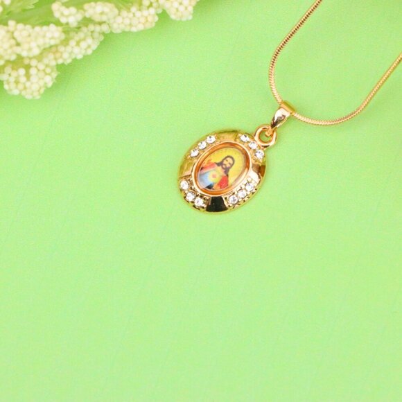 "Sacred Heart Rose Gold Pendant with Crystals – Religious Jewelry, XPPT1737 - Picture 5 of 13